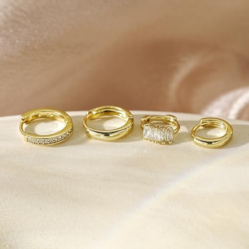 Image of 4Pairs Statement Gold Hoop Earrings for Women Trendy,Surgical Steel Gold Plated Hoop Hypoallergenic Earrings Set,Titanium Hoops Earring Stacks,CZ Cartilage Huggie Hoops Earring Gifts for Girlfriend