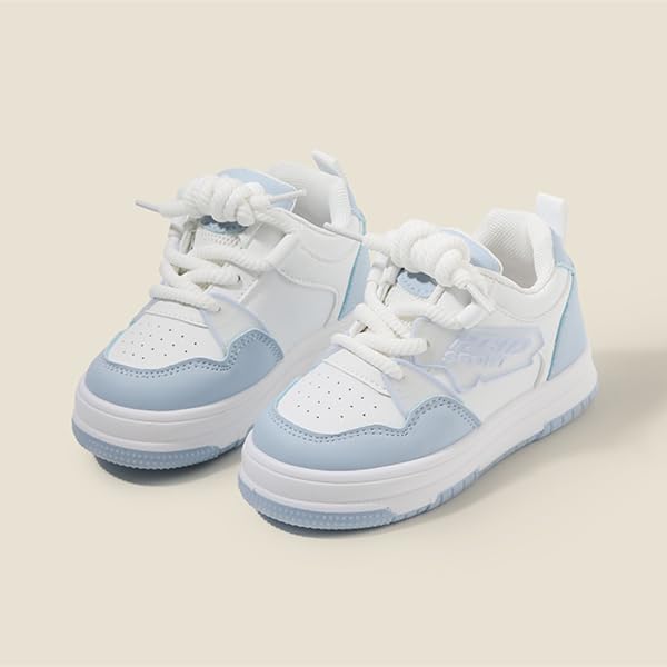 Kids Athletic Sneakers, White and Light Blue, Lace-up Sports Shoes4