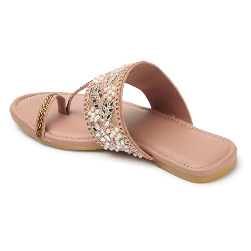 Image of Naitik Women's Kolhapuri Stylish Casual Flat Sandals, Ethnic Flat Chappals for Party & Occasions(Peach)