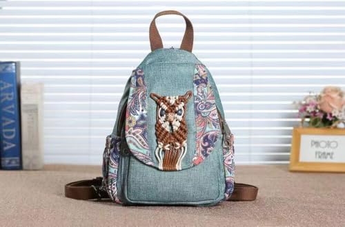 Image of Womens Boho Cotton Hemp Cloth Backpack Boho Vintage Embroidered Casual Purse Handbags Messenger Bag