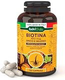 Biotina Integratore Zinco e Selenio 450mcg con Vitamina B7 per Unghie Forti Pelle Sana e Crescita dei Capelli con Estratto di Zucca RadiciVitalia Made in Italy - 120 Capsule per 4 Mesi di Trattamento