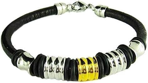OUTLETISSIMO Pulsera de piel y acero inoxidable Quirúrgica para hombre y mujer, nueva Q24, Acero aleado