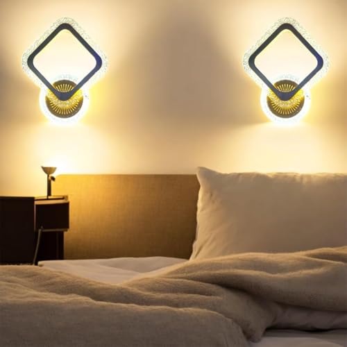 Image of fizzytech Crystal LED Wall Light, Modern Gold Finish Decorative Wall Lamp with 3 Colour Changing Modes for Living Room, Bedroom, Hallway & Home Decor, Pack of 2