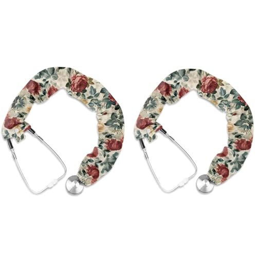 Uorisanigo Stethoscope Cover Sleeve Handmade Retro Red Floral Doctor Stethoscope Accessories Soft Tube Shape Stethoscope Cover with Button Stethoscope Decor and Protective Cover 2 Pack