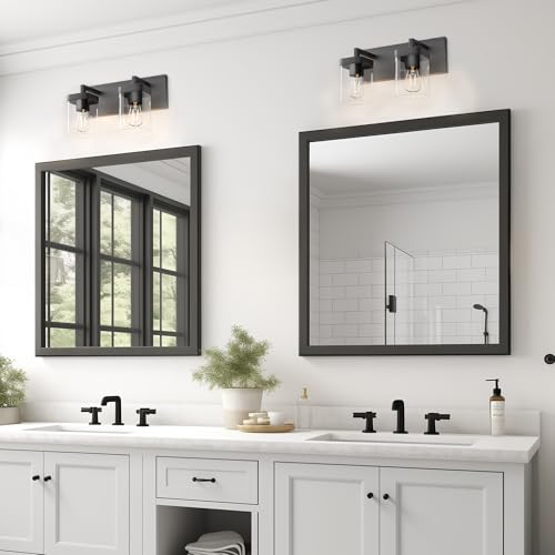 Image of Bathroom Vanity Light, Square Design 2 Lights Morden Bathroom Lighting Fixtures Over Mirror, Black Light Fixtures for Living Room /Bedroom