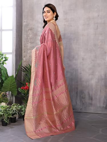Image of StyleScope Women's Assam Cotton Silk Golden Boarder Thread Embroidered Saree With Unstitched Blouse Piece (Ulajh)