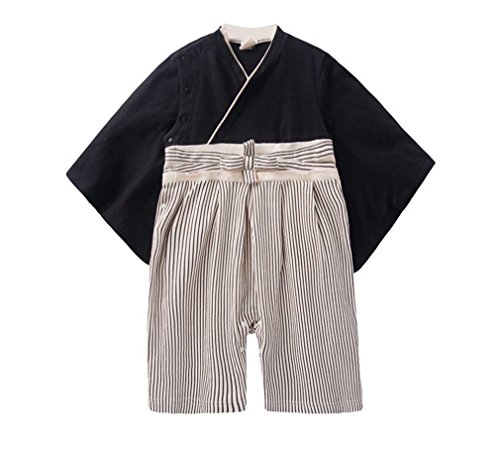 WenWen Baby Boy's Japanese Kimono Jumpsuit Rompers Outfit (3-6 Months) Black