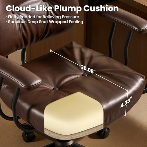 Image of ovios Ergonomic Office Chair, Mid Back Faux Leather Executive Chairs with Thick Cushion, Comfy Mid-Century Modern Swivel Rolling Computer Armchair (Dark Brown, PU Leather)