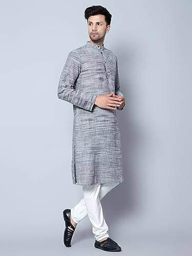 Image of LATEST CHIKAN Men's Cotton Regular Textured Long Kurta Full Sleeves - Casual Ethnic Wear