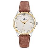 dugena automatik saphir wr 100 INDIVIDUELLER STIL MIT MARKANTEN DETAILS – robustes bicolorfarbenes Edelstahlgehäuse mit längenverstellbarem braunem Lederarmband (mit Dornschließe); Gehäuse-Durchmesser: 33 mm; wasserdicht bis 10 bar.