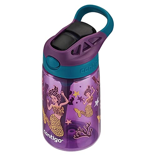 Image of Contigo Kids Straw Water Bottle with AUTOSPOUT Lid, 14oz, Purple Mermaid