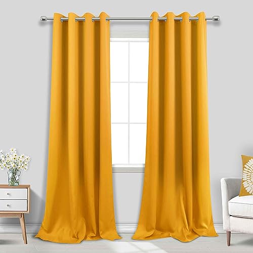 Image of KOUFALL 108 Inch 9FT Room Darkening Curtains, Grommet Drapes for Living Room Bedroom, 2 Panels Set, 9 FT Length 52'' W x 108'' L Inches, Mustard Yellow