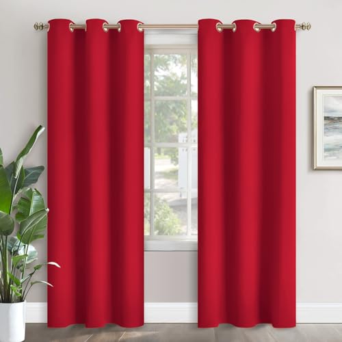 Image of YoungsTex Red Blackout Curtains for Bedroom 84 Inches Length - Thermal Insulated with Grommet Room Darkening Drapes for Living Room Divider, 2 Panels, 42 x 84 Inch