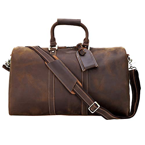 Polare Men's 20'' Retro Real Leather Weekender Duffel Overnight Bag Carry On Luggage