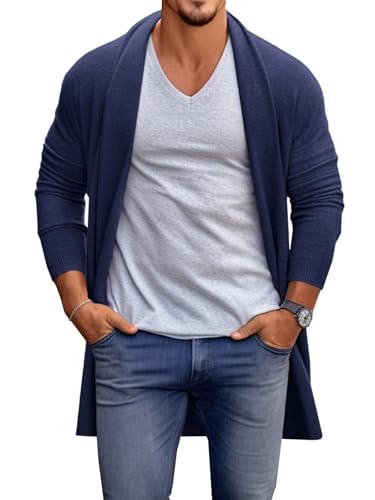 Runcati Mens Cardigan Sweater Casual Ruffle Shawl Collar Open Front Cardigan Knit Drape Cape Winter Sweaters