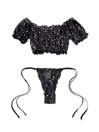 Image of Lilosy Sexy Stretch Ruffle Tie Sheer Mesh Lingerie Set Outfits