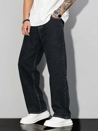 Image of KOTTY Mens Solid|Mid Rise| Coin Pocket|Button|Ankle Length|Loose Fit|5 Pocket Jeans for Mens