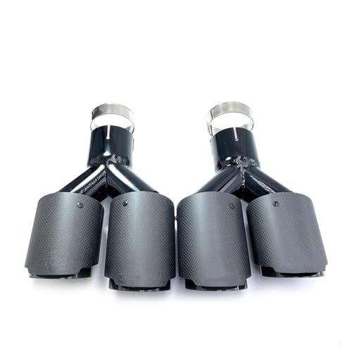 Escape de coche con doble salida en Y para un acabado deportivo en carbono mate y acero inoxidable