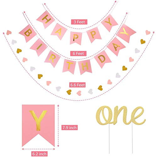 1St Birthday Girl Decorations | Baby Girl First Birthday Decorations Set | Pink And Gold First Birthday Decorations Girl Pink # 1 Balloon Pom Poms Birthday Banners Balloons Heart Garland #TOP1