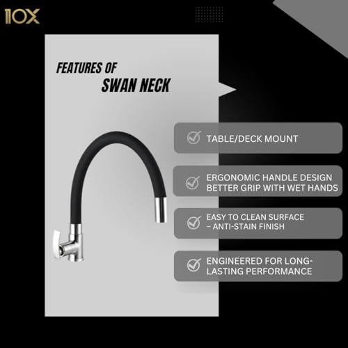 Image of 10X Brass Swan Neck Tap Black Spout Flexible Sw-9089 For Washbasin / Chrome Kitchen Table Mounted