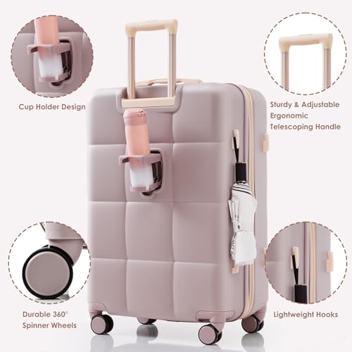 Durable 4-Piece Luggage Set with USB Port - Expandable ABS Hard Shell Suitcase with Travel Bag and Cup Holder - Rosy Brown3