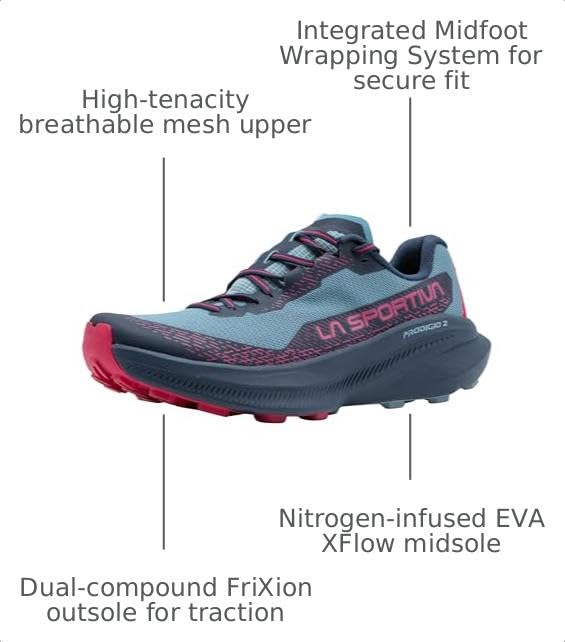 Image of La Sportiva Womens Prodigio 2 Running Shoe | Versatile Daily Trainer to Race Day Trail Running Shoe, Reactive Cushioning, Breathable & Grippy