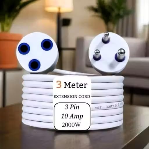 3 Meter Extension Cord, 3 Pin, 10 Amp, 2000W, 100% Pure Copper Wire, White, Shock Proof and Durable-image-35