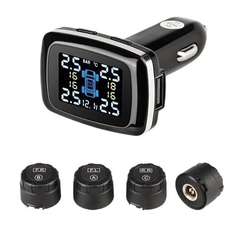 Tpms Sensori del sistema di monitoraggio della pressione dei pneumatici dell'auto, accendisigari con porta USB, sistema di controllo, allarme di sicurezza automatico Pressione Pneumatici(External sens