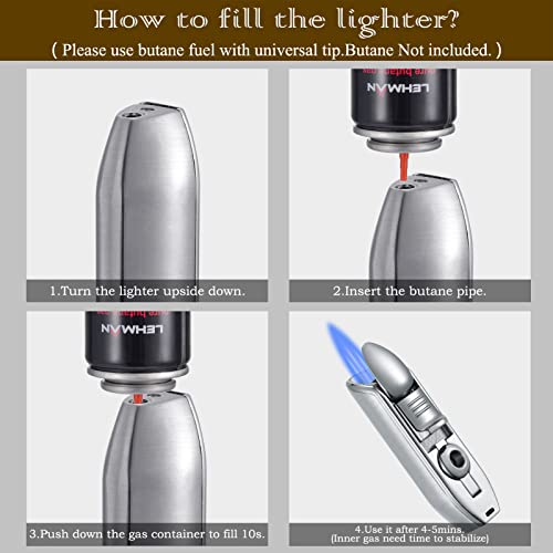 Butane Torch Lighter, Triple Jet Flame Lighters Durable Metal Body Portable Size With Cigar Cutter Luxury Gift Packaging, Torch Lighters Butane Refillable (Sold Without Butane) #TOP4