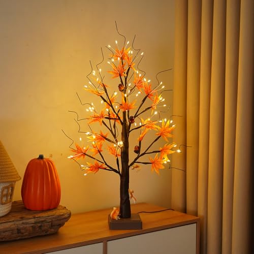 24” 72 LED Fall Decorations for Home, Birch Tree Lighted Fall Maple...