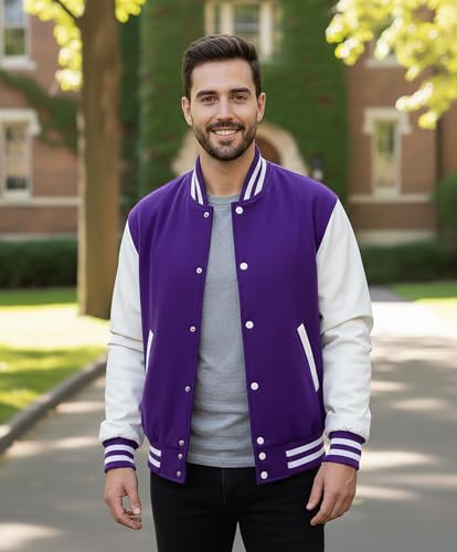 Image of LP-FACON Unisex Varsity Letterman Jacket | Mens College Baseball High School Bomber Wool + Faux Leather Jacket