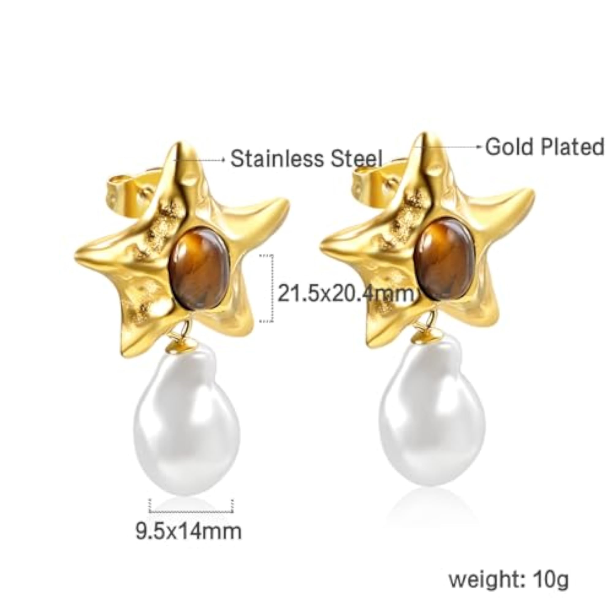 18K Gold Plated Star Drop Dangle Earrings for Women