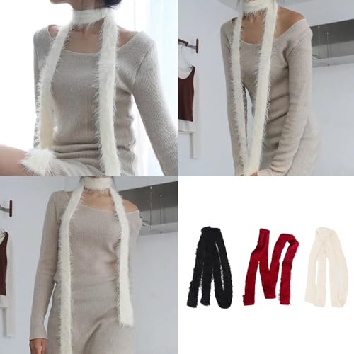 BLACKNANA Knit Scarf for Women Long Skinny Belt Necktie Imitation Mink Hair Photo Props Long Neckerchief Skinny Scarf Necktie2