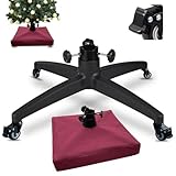CHENGWEI Rolling Artificial Christmas Tree Stand Base and Red Skirt Set with Wheels Universal Replacement Heavy Duty Fake Tree Stands Faux Xmas Tree Stand Up to 7.5Ft Tree