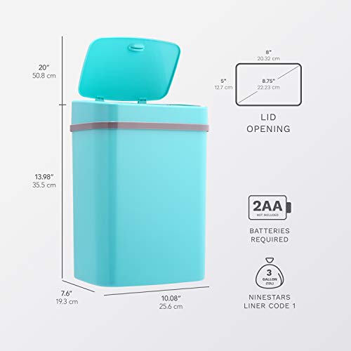 Ninestars, Teal Blue Dzt-12-5Tb Bedroom Or Bathroom Automatic Touchless Infrared Motion Sensor Trash Can, 3 Gal 12 L, Abs Plastic (Rectangular, Trashcan #TOP4