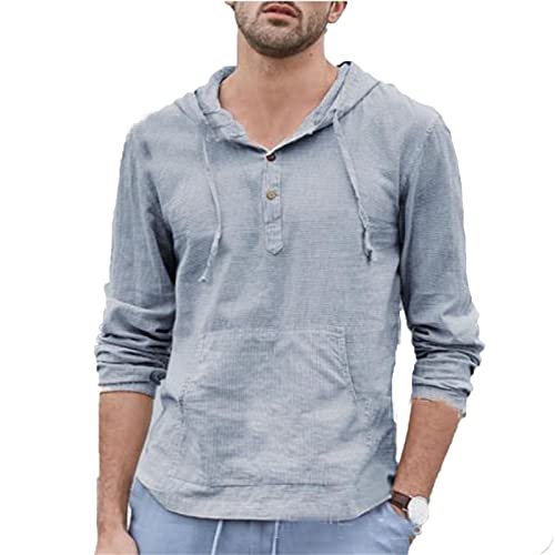 YAODAMAI Herren Einfarbig Langarm Pullover Kapuzenpullover Mode Retro Lose Langarm Top Cover