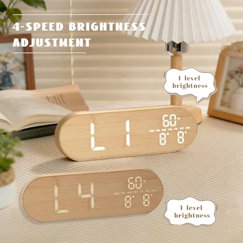Reloj digital de madera JUSTUP pequeño rectangular con indicador de temperatura y estética zen 7