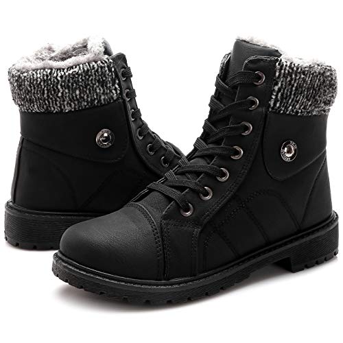 yageyan Womens Winter Snow Boots Warm Fur Lined Winter Water-resistan Ankle Booties Zipper Anti-Slip Combat Boots?blk8?
