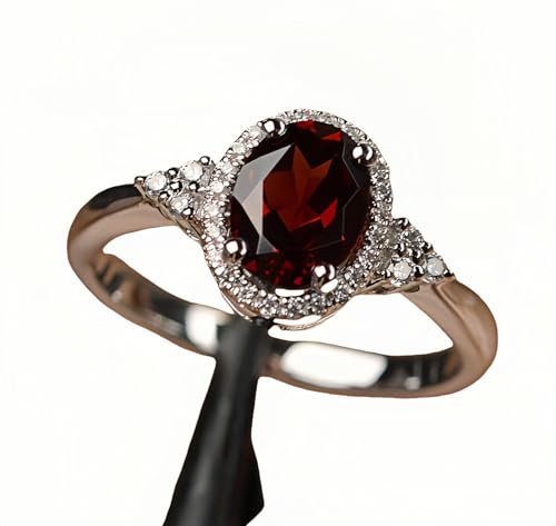 Women’s Engagement Wedding Ring, Silver-Plated Band with Red Oval Gemstone and Cubic Zirconia Accents3