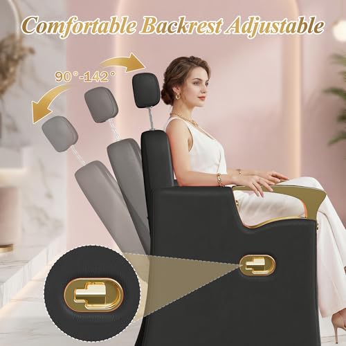 KIGOTY Pedicure Station for Nail Tech, Reclining No Plumbing Pedicure Chair with Hidden Storage Platform, Lift Foot Spa Chair with Massage Foot Bath, Salon Spa Equipment (Black-Gold) - Thumbnail 5