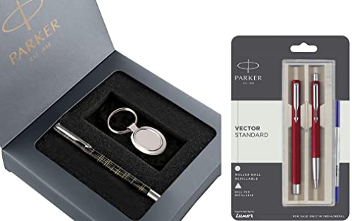 Image of Parker Vector Gift Set Spark Black Roller Ball Pen Round Key Chain & Parker Vector Standard Roller Ball Pen and Ball Pen