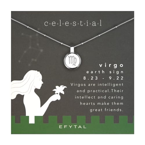 EFYTAL Best Friend Birthday Gifts, 925 Sterling Silver Bezel Edge Virgo Necklace, Zodiac Necklaces, Friendship Gift for Bridesmaids, Bridal Party Friend Group Jewelry (Virgo 8/23-9/22)