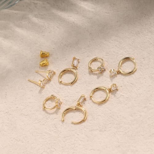 Image of Gold Plated Earrings for Women, 14k Gold Plated Earring Stack Hypoallergenic Pearl Drop Earring Dainty Earrings for Women Trendy Cute Small Huggie Hoop Earring Fashion Womens Jewelry