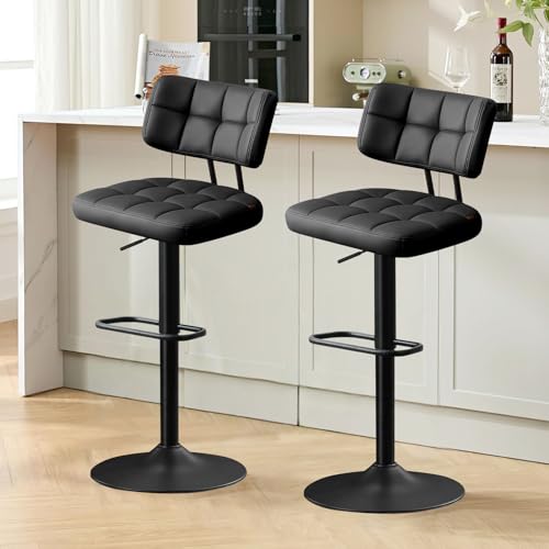 Ckaff Barhocker 2er Set, Barstuhl höhenverstellbar aus PU-Leder,...