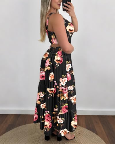 Image of CHICME Summer Dresses for Women 2026 Sleeveless Casual Boho Maxi Dress Square Neck Cut Out Floral A Line Dress