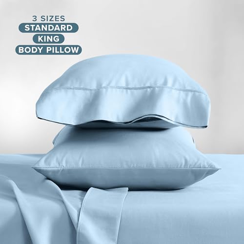 Image of Bare Home Microfiber Pillow Cases - Standard /Queen Size Set of 2 - Cooling Pillowcases - Double Brushed - Light Blue Pillowcases 2 Pack - Easy Care (Standard Pillowcase Set of 2, Light Blue)