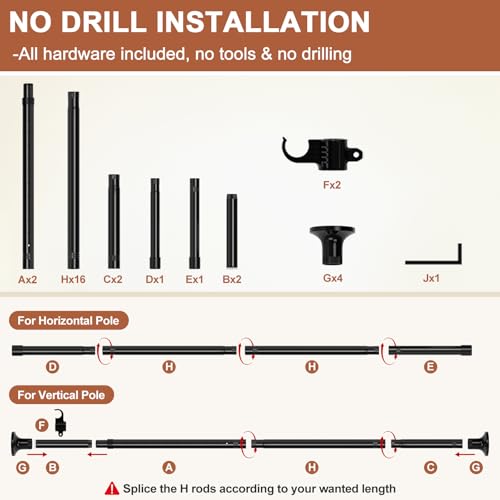 Room Divider, No Drilling Curtain Rod Wall Divider for Space Partition, Adjustable 4-10ft(H) 28-70inch(W) Heavy Duty Floor to Ceiling Tension Rod Dividers Temporary Privacy Separator Window Rods Black