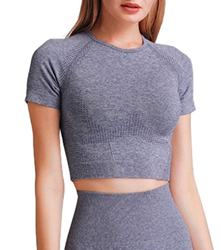 Kiwi-Rata Femme Crop Top de Manche Court Push Up T-Shirt Court Cover