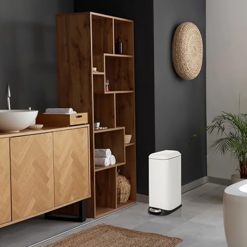 hjh OFFICE Mülleimer 20L, Treteimer mit Deckel, Softclose CLEAN Slim Stahl Abfalleimer schmal mit Inneneimer, Weiß, 56x34x22cm – Bild 4