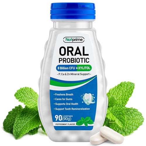 Oral Probiotics for Mouth Bad Breath Treatment for Adults - 8 Billion CFU Dental Probiotic for Teeth and Gums Health Restore, Dry Mouth lozenges, Fresh Breath Halitosis with Prebiotics 90 Tablets Mint